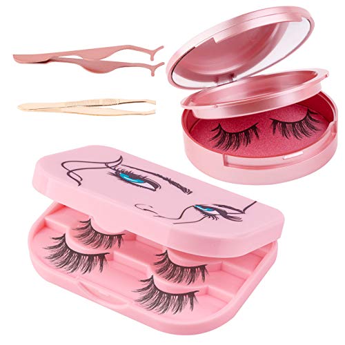 WXJ13 False Eyelash Box Kits, Eyelash Empty Cases Packaging With Makeup Mirror Travel Storage Holder, Include Tweezers Eyelashes Applicator for Look Wedding Party