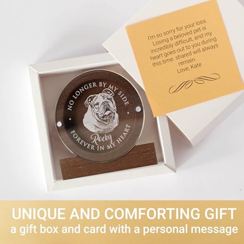 Image of Personalized Pet Hair Keepsake Box for Dog and Cat Fur - Engraved Wood Memorial Box - Unique Customized Gift for Loss of Furry Friend Wooden (Dark Round Wood /Acrylic Lid, With Photo)