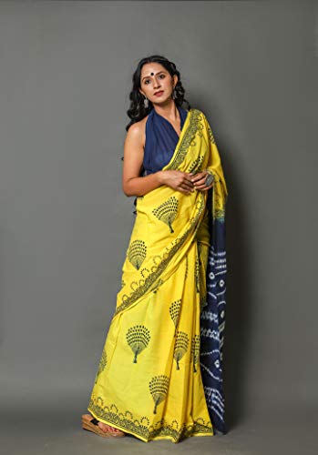 Image of NIKHILAM Dailywear Texture Multicolor Cotton Mulmul Saree Unstitched Blouse Piece