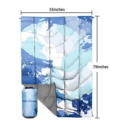 Surunta Outdoor Puffy Camping Blanket, Lightweight Down Alternative Puffy Large Ultra Warm Quilt Waterproof Blanket For Traveling Picnic Beach Party Cold Weather 1-Person #TOP2