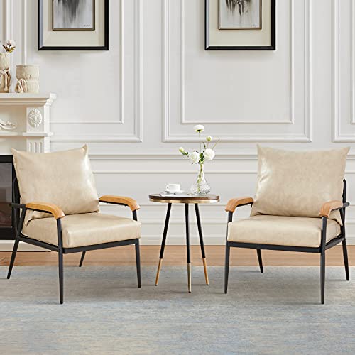Tukailai Pu Leather Single Sofa Couch, Modern Accent Chair With Solid Wood Armrest And Sturdy Metal Frame, Upholstered Lounge Chair Armchair For Living Room Bedroom Guest Reception (Cream) #TOP2