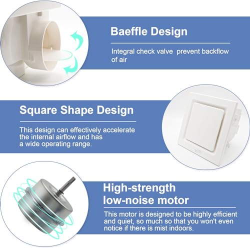POWERENG Ventilador de banheiro, suporte de teto, ventilação de exaustão, 141 CFM, 0,7 sones, duto d