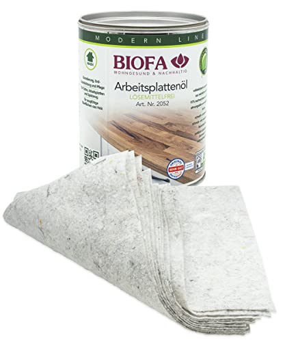 Eco-Werk Set Biofa Arbeitsplattenöl lösemittel- und kobaltfrei 1 Liter mit 10 Ölsaugtüchern