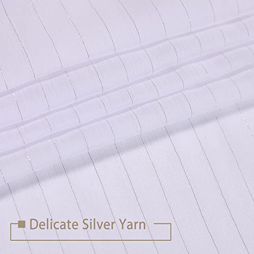 Ovzme White & Silver Sheer Curtains Living-Room Fabric Chiffon Curtains 84 Inches Long Texture Semi-Sheers For Bedroom Window Treatment Set Rod Pocket, 2 Panels, 60" W X 84" L #TOP2