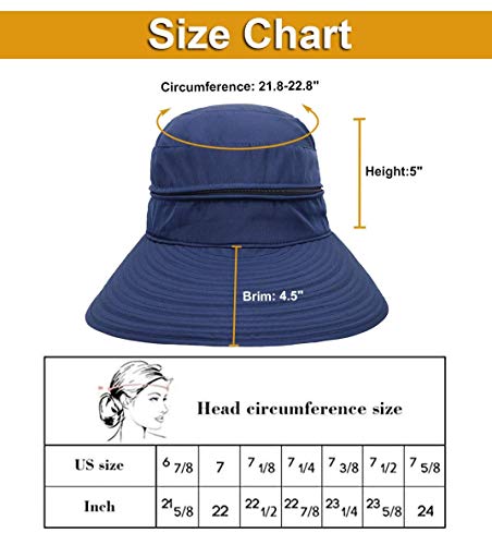 Simplicity Womens Summer Wide Brim Rolled Up Sun Hat,Beige/Blue #TOP3