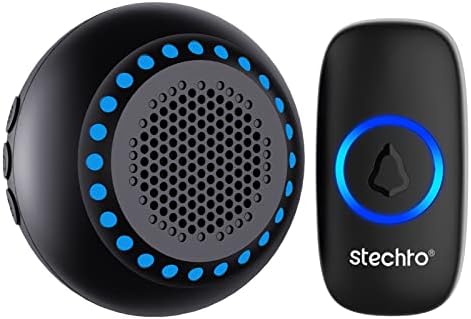 Wireless Doorbell, Waterproof Door Bells Kit Plug in LED Receiver 300M Long Range Door Entry Bell Cordless Loudly Operating with 5 Level Volume,32 Chimes,Battery Included,Black