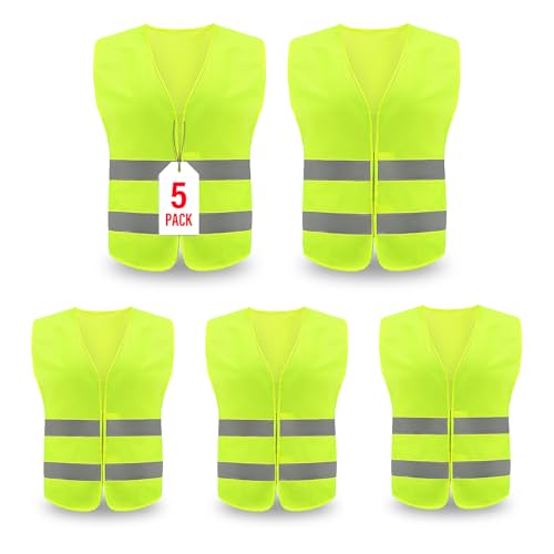 KLMN-Safety Adulto Unissex Coletes De Segurança, Pacote Com 5, Colete Refletivo Alta Visibilidade, F
