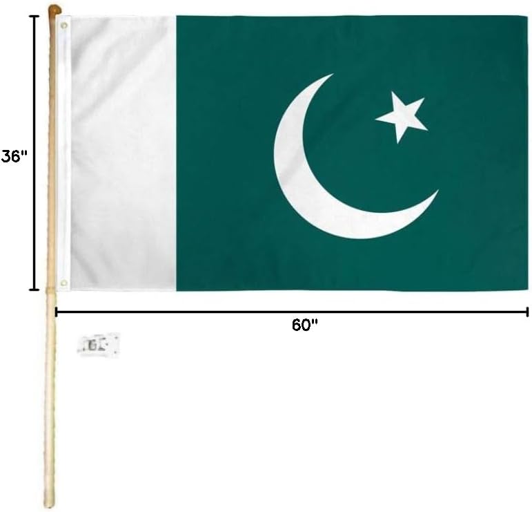 3x5 3'x5' Pakistan Polyester Flag with 5' (Foot) Flag Pole Kit with Wall Mount Bracket & Screws (Imported)