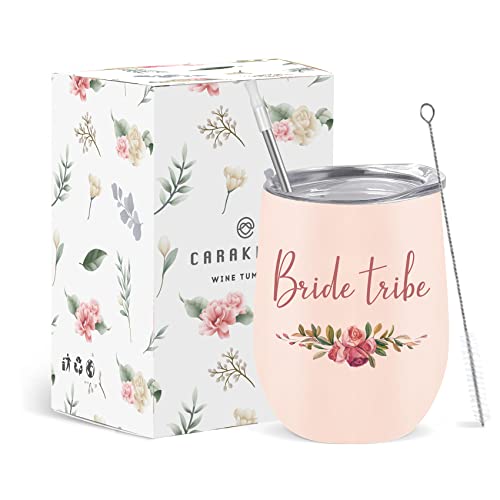 CARAKNOTS Vaso de vino de tribu de novia, regalos de boda, para novia, tribu de honor, boda, rosa, 12 onzas