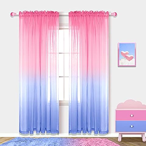 Room Decorations for Teen Girls Pink and Blue Kids Sheer Curtains 52 x 84 Inch Length Cover
