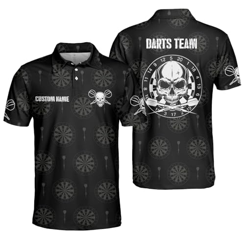 SHAANT Custom Darts Team Polo Shirt, Personalized Skull Dartboard Shirt, Darts Shirts, Dart Jerseys Gift for Dart Players and Teams