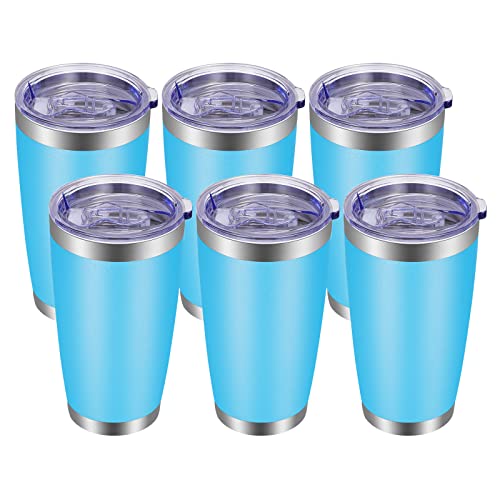 VEGOND 20oz Tumbler with Lid and Straw Stainless Steel Tumbler Cup Bulk Vacuum Insulated Double Wall Travel Coffee Mug Powder Coated Coffee Cup(Sky Blue 6 Pack
