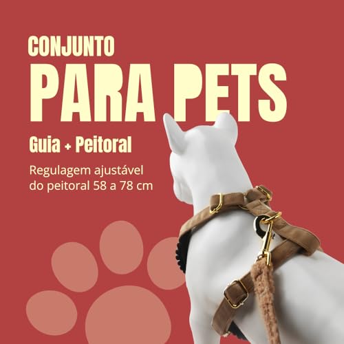 Conjunto Guia + Peitoral para Cachorros M - Ajuste Regulável – Marrom | Premium MARCAMI