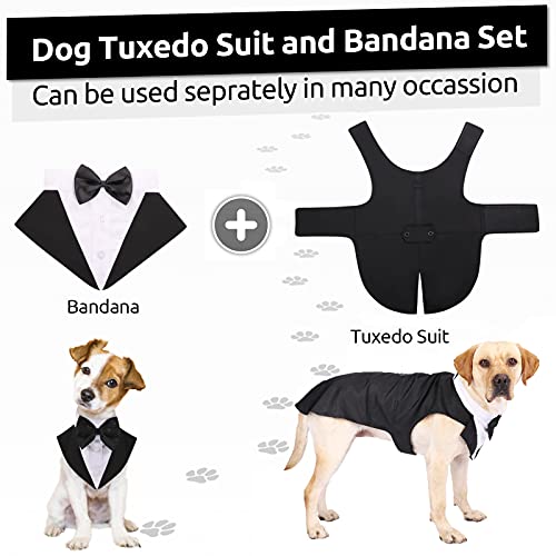 Aofitee Dog Tuxedo Formal Dog Suit And Bandana Set, Gentle Dog Wedding Party Suit Bow Tie Shirt Vest, Pet Tuxedo Costume Outfit With Detachable Bowtie Collar For Christmas Halloween Dress Up #TOP2