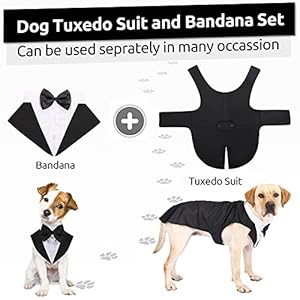 AOFITEE Dog Tuxedo Formal Dog Suit and Bandana Set, Gentle Dog Wedding Party Suit Bow Tie Shirt Vest, Pet Tuxedo Costume Outfit with Detachable Bowtie Collar for Christmas Halloween Dress Up AOFITEE Dog Tuxedo Formal Dog Suit and Bandana Set Gentle Dog Wedding Party Suit Bow Tie Shirt Vest Pet Tuxedo Costume Outfit with Detachable Bowtie Collar for Christmas Halloween Dress Up