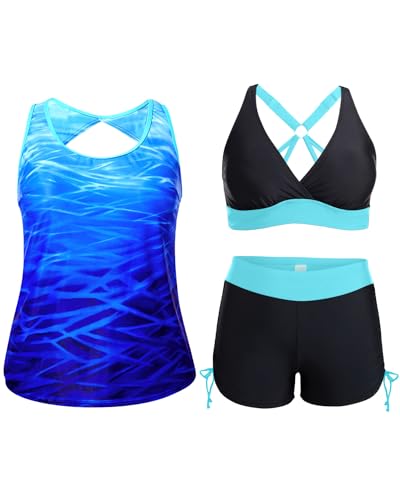 Holipick Plus Size Tankini Swimsuits - Women 3 Piece Bathing Suits Tummy Control with Shorts Tank Top with Sports Bra 12 Plus