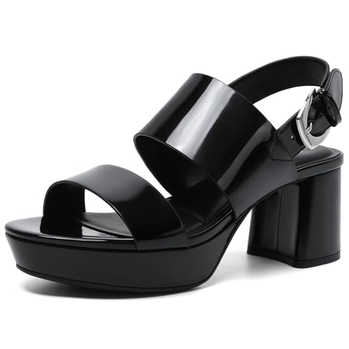 Image of RIBONGZ Block Heels Prom Heeled Sandals for Women Chunky Square Open Toe Strappy High Heels Ankle Strap Wedding Bridal Shoes High Heel Sandals for Party Dress