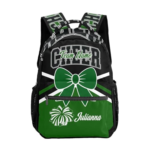 Green Cheer Custom Cheer Bag Backpack for Cheerleader Personalized Cheerleading Backpack Bag, Cheer Coach Casual Travel Daypack