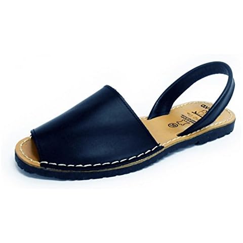 Dark Blue Avarcas Menorquinas Ladies Leather Flat Open Toed Sandal Spanish Summer Cover