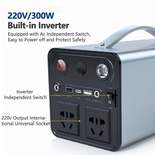Estación de energía portátil, batería Externa de 300 W, Capacidad de 90000 mAh, 6 Puertos, Ideal para Acampar, Aventuras al Aire Libre y Suministro de energía de Emergencia.