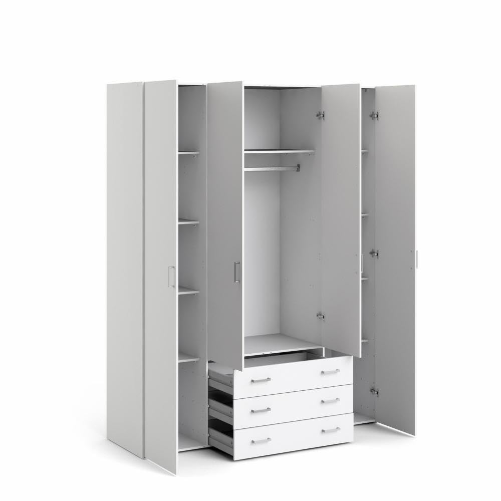 Arredo Stock Armadio 4 ante e 3 cassetti bianco, 154X49,5X200,4H