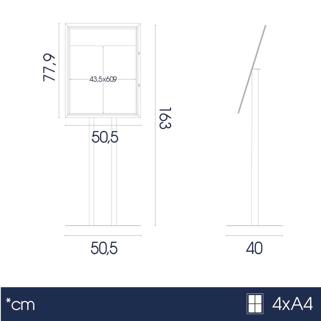 Danieli Store - Expositores de Pie 4xA4 para Exterior. Soporte Para Menu de Aluminio con Llave. Atril para Tiendas y Restaurantes. Porta Menu Exterior con y sin Luz LED Con Panel Personalizable