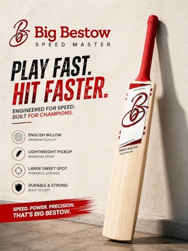 Image of Full Size English Willow Cricket Bat, Cross Weave Tape on The Face | Lightweight | Wooden Long Handle | Free Cover Play for Leather Ball (Speed Master)