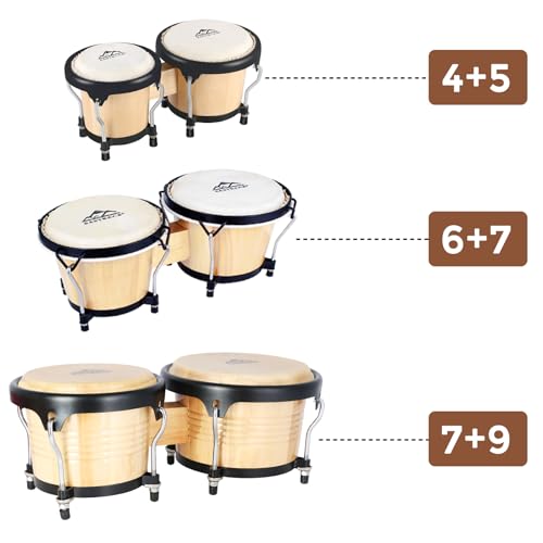 EastRock Bongo Drum 4&rdquo; and 5&rdquo; Set for Adults Beginners Professionals Tunable Wood and Metal Drum Percussion Instruments With Tuning Wrench