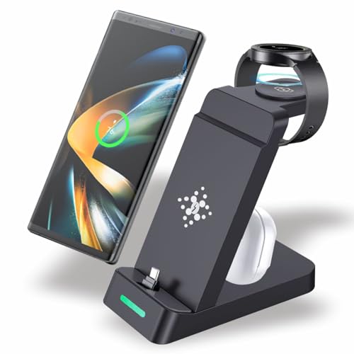 Estación de Carga 3 en 1 para Cargador inalámbrico Samsung,Cargador de Reloj de teléfono para Sumsung Galaxy S26 Ultra/S25 Ultra/S24/S23/S22/Z Fold7/6/5 Galaxy Watch 8/7/6/5/4 Galaxy Buds 4Pro/4/3/