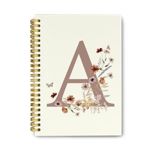 THDSE Presonlized Floral Initial Letter A Journaling Notebooks, Vintage Girly Hardcover Spiral Notebooks for School, Monogrammed Gifts for Women Girls, Cute School Supplies Lined Notebook 5.5 x 8.3