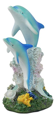 Ebros Sea World Two Bottlenose Dolphins Swimming By Coral Reefs Statue 5.5" Tall Nautical Ocean Marine Decor Figurine #TOP1