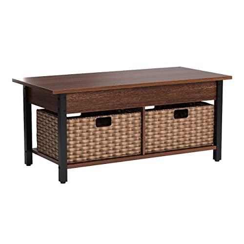 Rolanstar Lift Top Coffee Table with Storage and Rattan Baskets, Rustic Wood Raisable Top Central Table for Living Room, Hidden Compartment Shelf Tabletop and Metal Frame, Espresso Rolanstar Lift Top Coffee Table with Storage and Rattan Baskets, Rustic Wood Raisable Top Central Table for Living Room, Hidden Compartment Shelf Tabletop and Metal Frame, Espresso