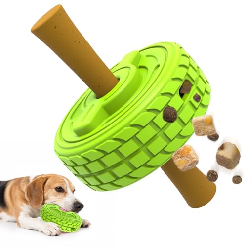 DFQ Tough Tire Chew Toy for Dogs,Interactive Treat Dispenser with Licking Zone and Stick Slot,Built for Power Chewers and Boredom Relief withoutIceTray