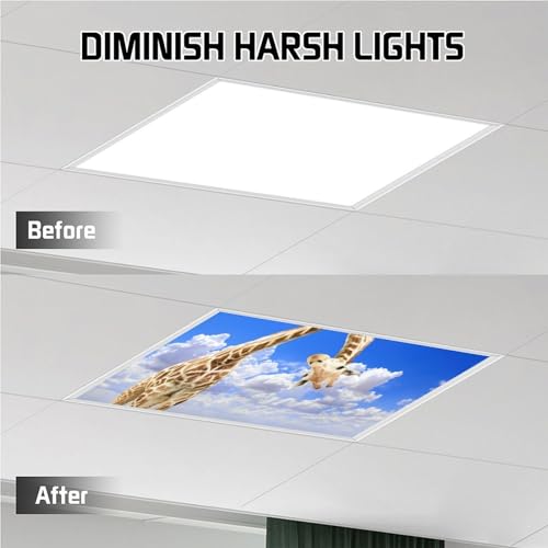 Image of 2 Pack Fluorescent Light Cover for Ceiling Light Classroom- Funnu Giraffe Magnetic Light Cover Fluorescent Light Shade Panel, Decorative Film Filter for Reducing Harsh Glare Flicker Home Decorations