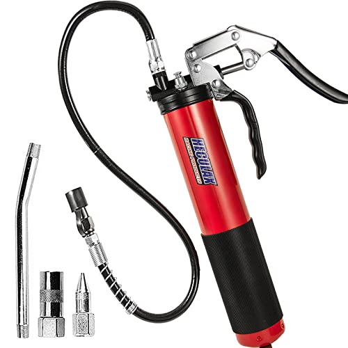 AcPulse HECULAX Grease Gun 6000PSI Heavy Duty Pistol Grip Grease Gun 14 Oz Standard Cartridge 18 inch Flex Hose Non-Slip Rubber Grip with Extension Tube and Extra Sharp Nozzle