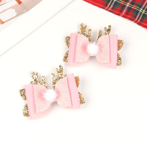 Pinzas para cabello de cuerno de reno rosa navideñas miniatura 4