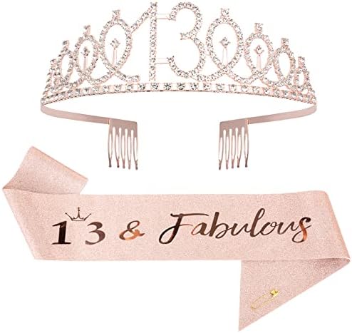 Mikccer Rose Gold 50th Birthday Sash and 50 Birthday Tiara, Rhinestone Crown Headband for 50th Birthday Gifts, 50th Birthday Decoration Party Accessories for Women