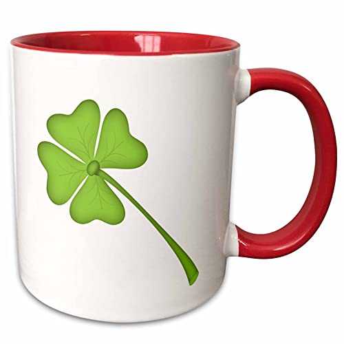 3dRose Green Four Leaf Clover Art St. Patricks 11oz Two-Tone Red Mug