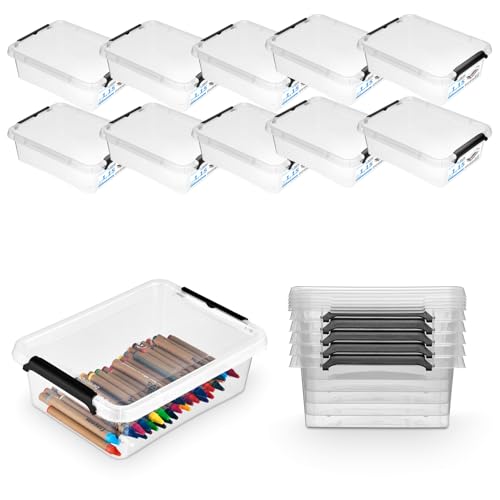 Pullmer Aufbewahrungsbox mit Deckel, Aufbewahrungsbehälter, Stapelboxen, Kisten, Kunststoffbox 10-er Set, Boxen 1L, 19,5x15x6 cm