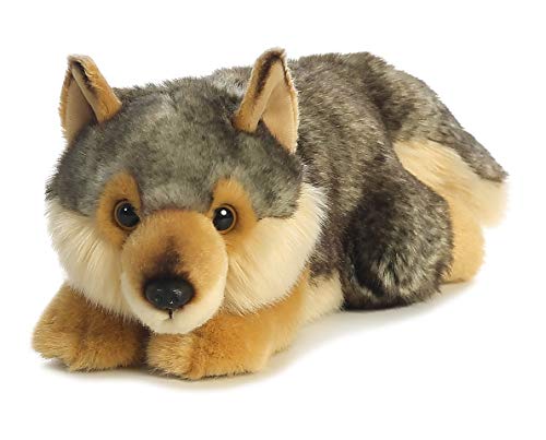 Aurora® Adorable Miyoni® Lying Wolf Stuffed Animal - Lifelike Detail - Cherished Companionship - Gray 11 Inches #TOP4
