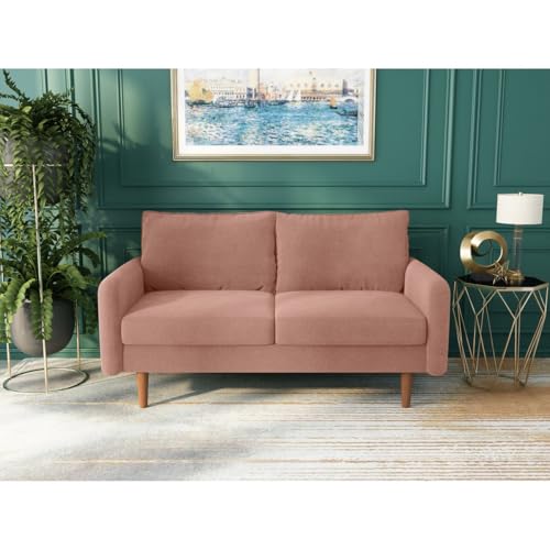 Image of Morrone Velvet Loveseat 2-Seater Sofa, Modern Upholstered Couch for Living Room, Bedroom and Office, Plush Cushion Accent Seating Furniture (Pink, 2 Seater)
