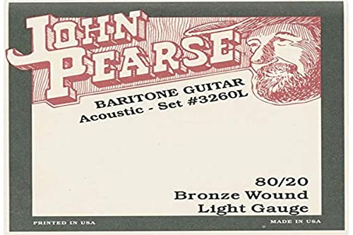 John Pearse Strings® 3260L Jeu de Cordes pour Guitare Acoustique Baritone – 80/20 Bronze – Standard Tuning – Light Gauge - Les Beatles, Paul McCartney, John Lennon, RIngo Starr, George Harrison John Pearse Strings® 3260L Jeu de Cordes pour Guitare Acoustique Baritone - 80/20 Bronze - Standard Tuning - Light Gauge