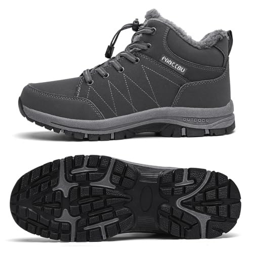 Image of Mens Winter Boots Casual Lightweight Waterproof Snow Boots Anti-Slip Fur Lined Trekking Backpacking Hiking Boots