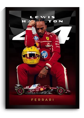 Image of Funk You Store Lewis Hamilton Poster Ferrari F1 Poster | Framed Ferrari F1 Car A4 Sized (31 x 23 cm) | Lewis Hamilton Posters | Ferrari Car Frame for Wall, Formula 1 Frames | Formula 1 Frame (F 023)