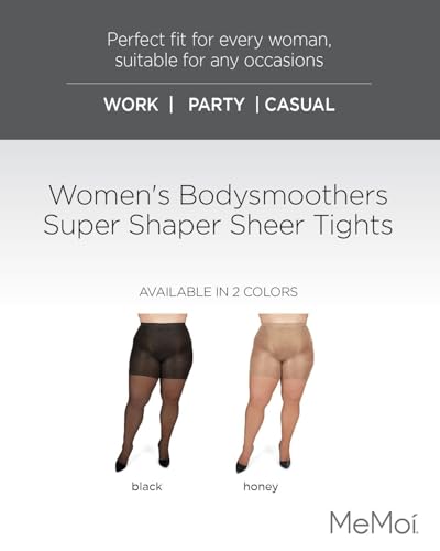 MeMoi Bodysmoothers Sheer Tights, Control Top Tights for Women, Breathable and Comfortable Shapewear - Sizes Small to Q22