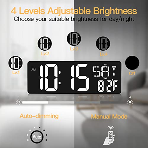 Xrexs Large Digital Wall Clock With Remote Control, 16.5 Inch Led Large Display Count Up & Down Timer, Adjustable Brightness Plug-In Alarm Clock With Day/Date/Temperature For Living Room, Office, Gym #TOP4