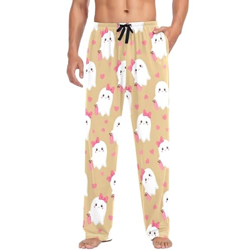 Spirits with Bow Tie Men's Cotton Pajama Pants with Pockets and Drawstring Comfortable and Stylish,S