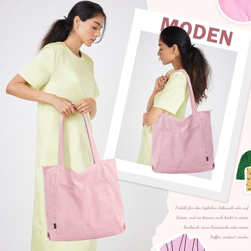 GASSDA Handtasche Damen Groß Shopper Tasche Damen Cord Tasche Tote Bag mit Reißverschluss für Arbeit Einkaufen Fitness Reisen (A-Blassrosa)