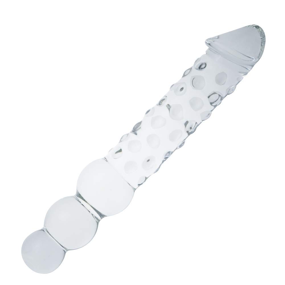 SXOVO 29,5cm Dildo in Vetro a Doppia Estremità, Dildo con 3 Perle Rotonde e Pene Realistico, Palline Anali per Massaggio Prostatico, Sex Toy in Vetro per Coppia Uomo Donna (L)