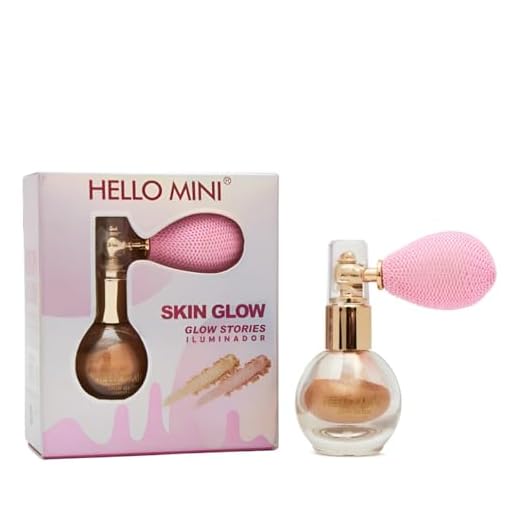 Iluminador em Pó e Spray Skin Glow, 2 em 1, Iluminador Facial e Corporal, Efeito Radiante - Hello Mini - Maquiagem (4 - Dourado, 1 Unidade)